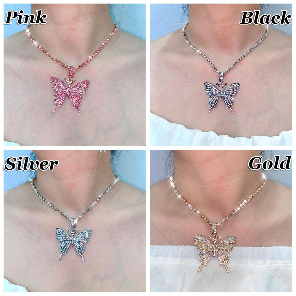 Preva Kalung Kupu-Kupu Chic Berlian Imitasi Bling Bib Choker