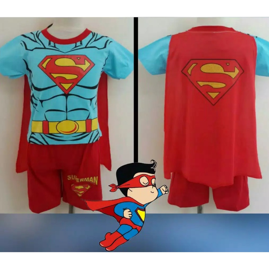 Baju Anak Sayap Superman Murah Setelan Celana Pendek Karakter Superhero Laki-Laki