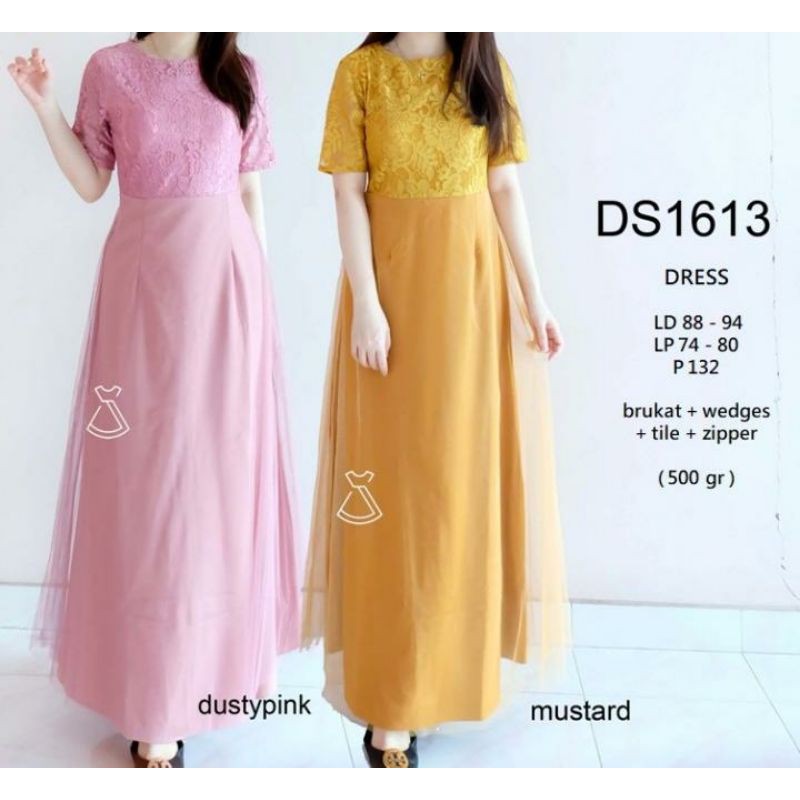 DS1613 MAXI DRESS LONGDRESS WEDGES BRUKAT BROKAT IMPORT PREMIUM MURAH GROSIR REALPIC