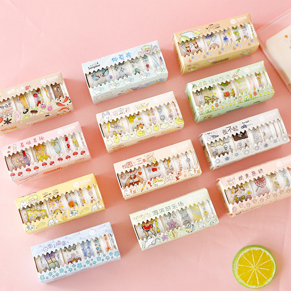 6Rolls/Box Cute Cartoon Daily Life Journal Tape DIY Washi Paper Scrapbooking Diary Tape Sticker