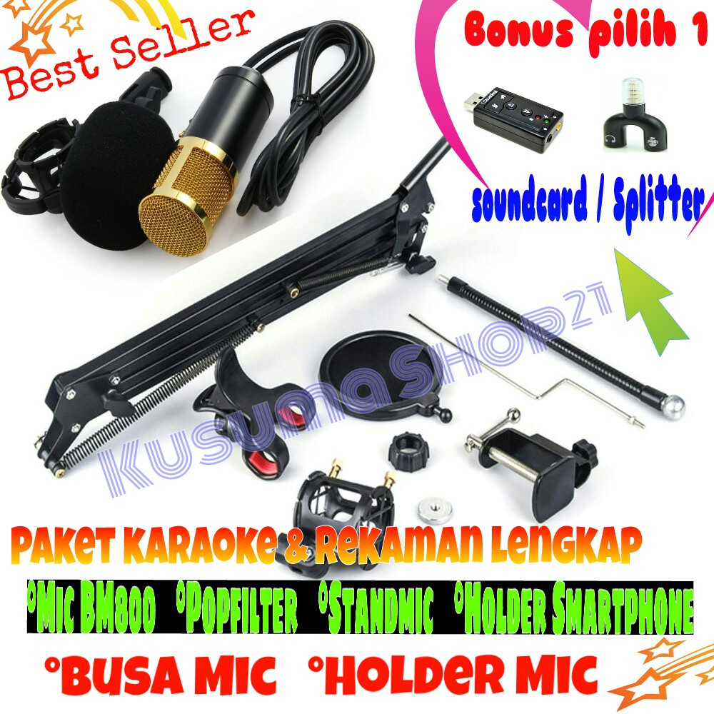 Paket Rekaman Mic BM800 Stand Mic Pop Filter / Paket Karaoke Microphone BM800 Lengkap Murah