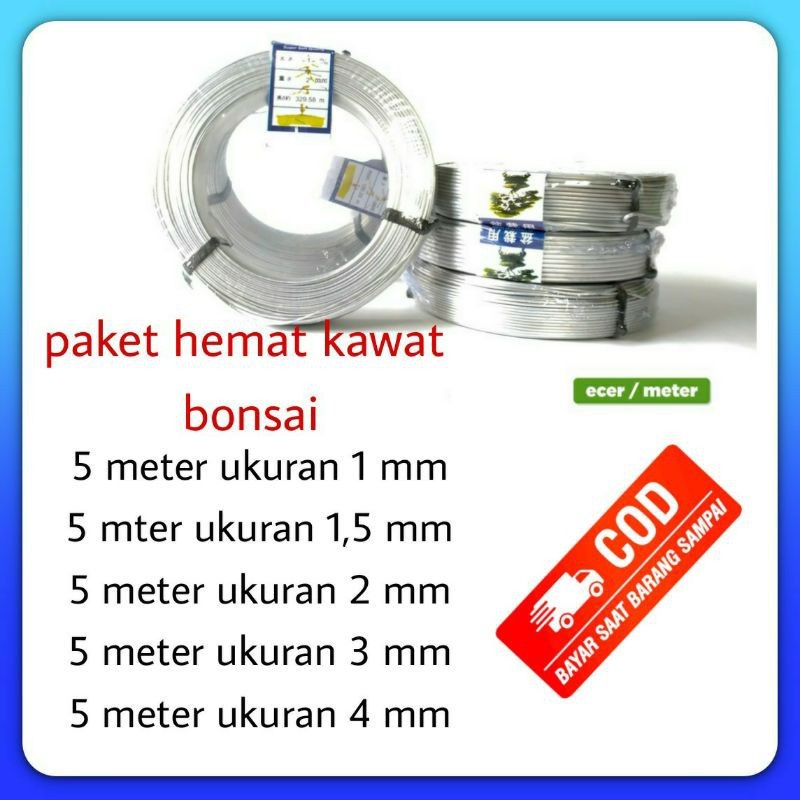 Paket hemat kawat bonsai 5 meter an isi paket : 5 meter uk 1 mm s/d 4mm