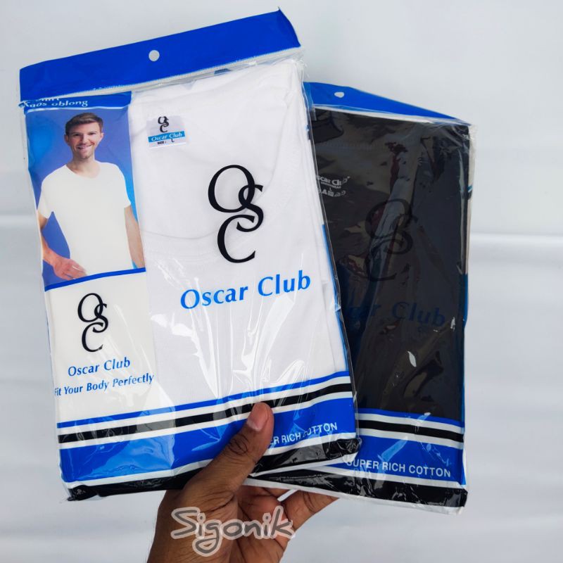 Kaos Dalam Oblong Pria Dewasa Lengan Pendek O Neck Kerah Bulat Hitam Putih OscarClub M L XL Original