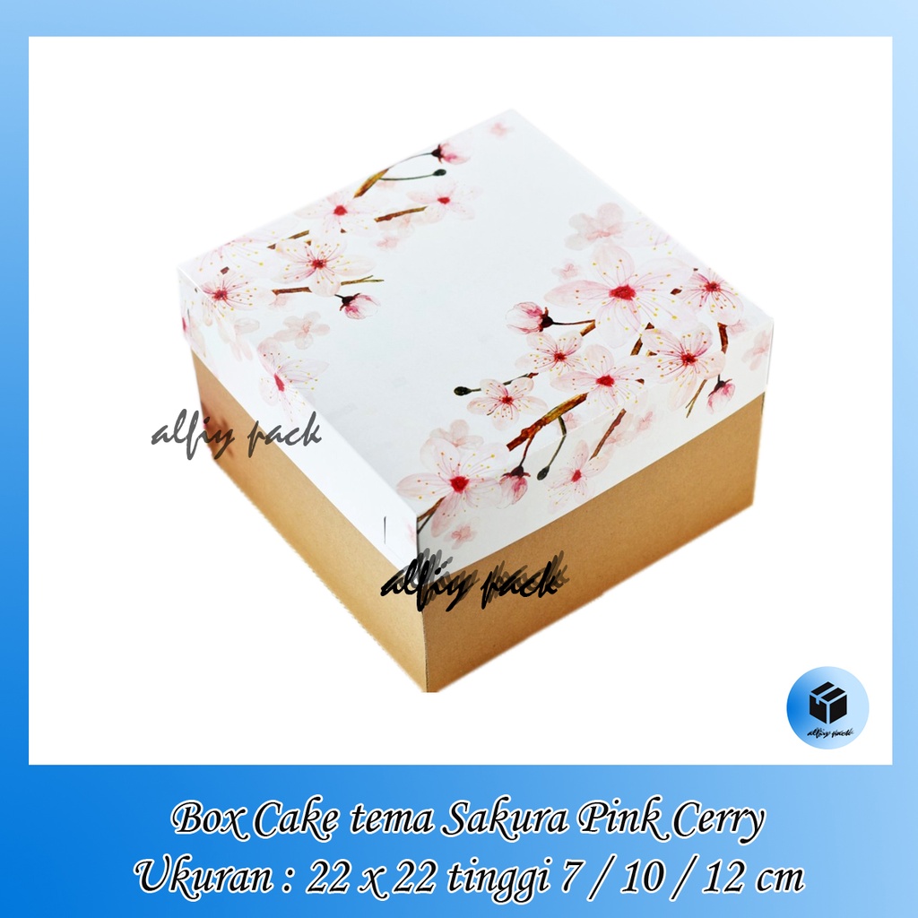 

1pack isi 5pcs BOX CAKE LAPGIT TEMA PINK SAKURA CHERRY FLOWER UKURAN 22x22 CM TINGGI 7 / 10 / 12 CM DUS PACKAGING HAMPERS / PARCEL GIFT BOX KOTAK KUE BOLU TART TEMA BUNGA SAKURA