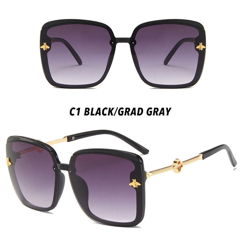 (YUZHU) Bayar di Tempat Designer Brand Little Bee Square Frame Kacamata Hitam  Gaya Wanita Anti UV400