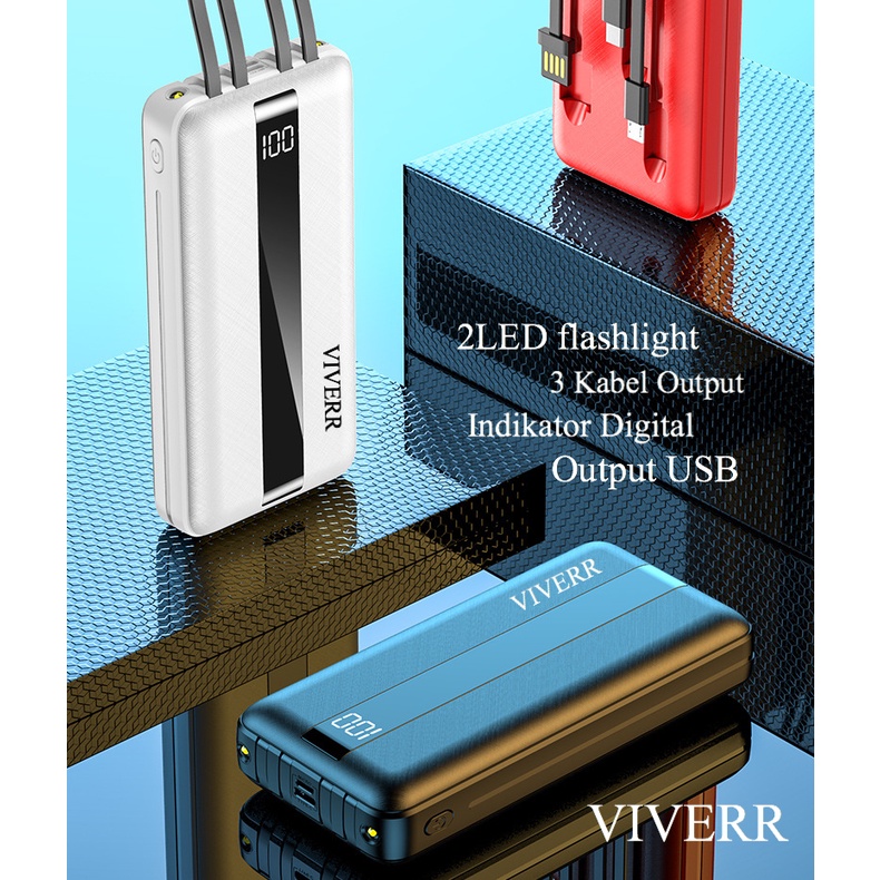Powerbank VIVERR V7 3Kabel Output Kapasitas 22.000 mAH Produk ORIGINAL 100% Bisa buat semua type Hp dan gadget universal Qualitas No.1 garansi resmi 1 Tahun.