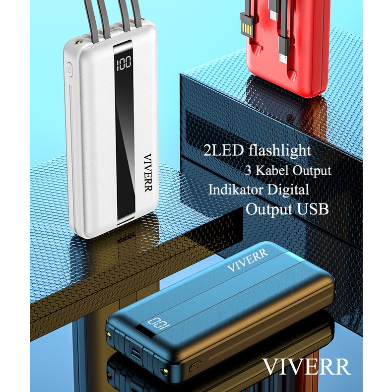 Powerbank VIVERR V7 3Kabel Output Kapasitas 22.000 mAH Produk ORIGINAL 100% Bisa buat semua type Hp dan gadget universal Qualitas No.1 garansi resmi 1 Tahun.