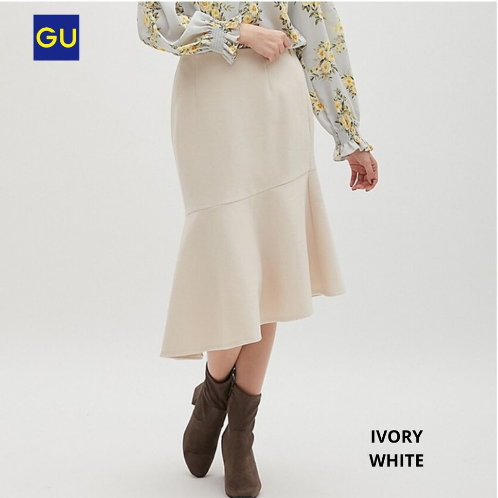 GU by UNQ Midi Mermaid Skirt - Rok Wanita Original Branded-IVORY WHITE