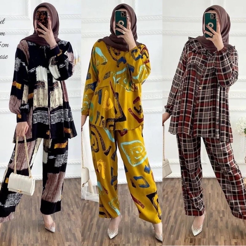 ONE SET WANITA RAYON/SETELAN PAJAMAS WANITA RAYON TIE DYE