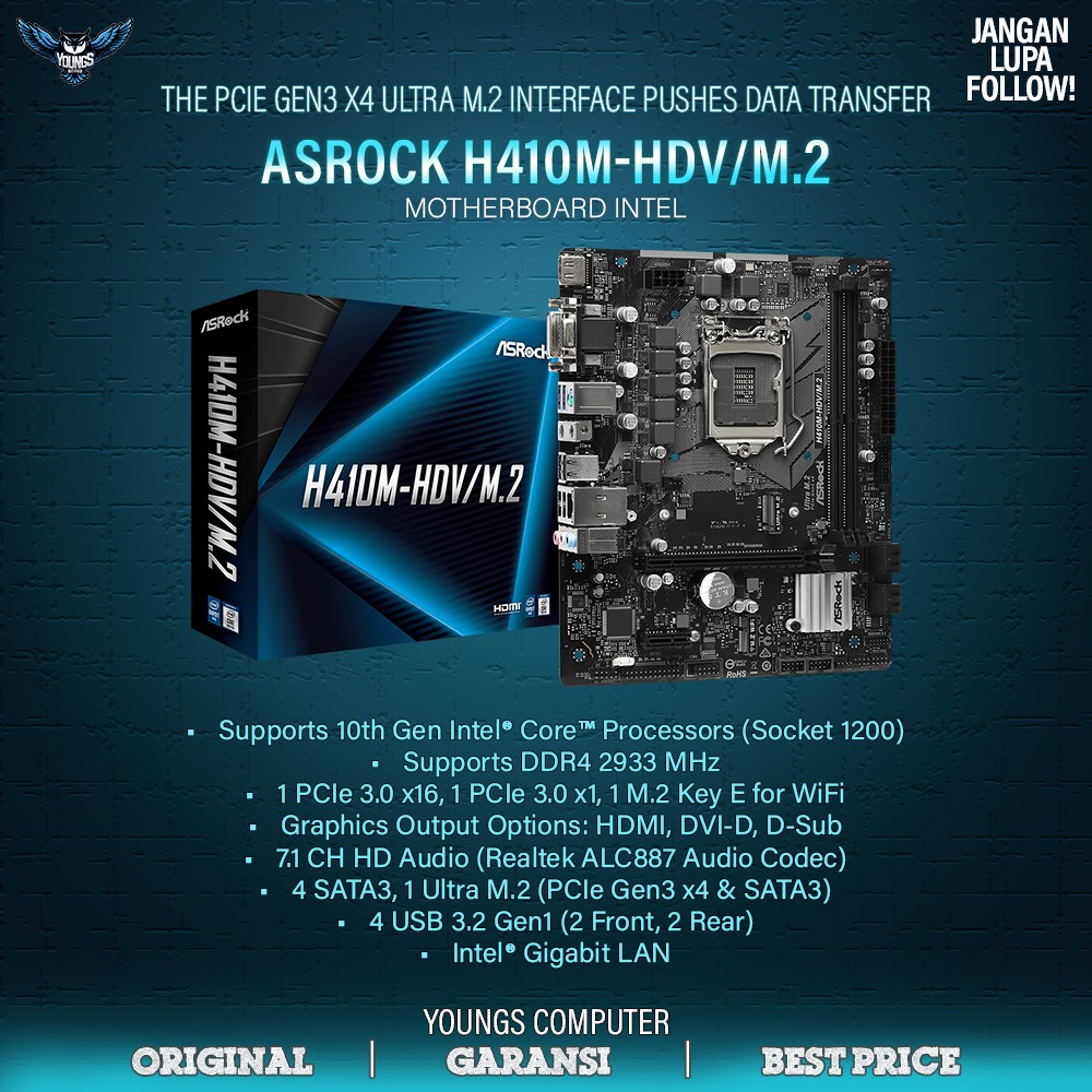 ASROCK H410M-HDV/M.2 mATX LGA1200 H410 USB3.2 M2 MOTHERBOARD INTEL