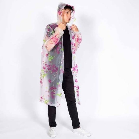 Jas Hujan Wanita Terusan Travelling Stylist Fashion Raincoat Transparan Motif