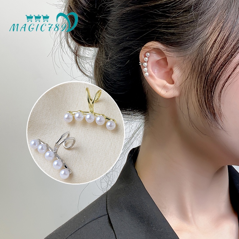 Magic789 1PC Trendy Small Pearl Beaded Clip Earrings for Women Girls Non Piercing Ear Cuff Jewelry