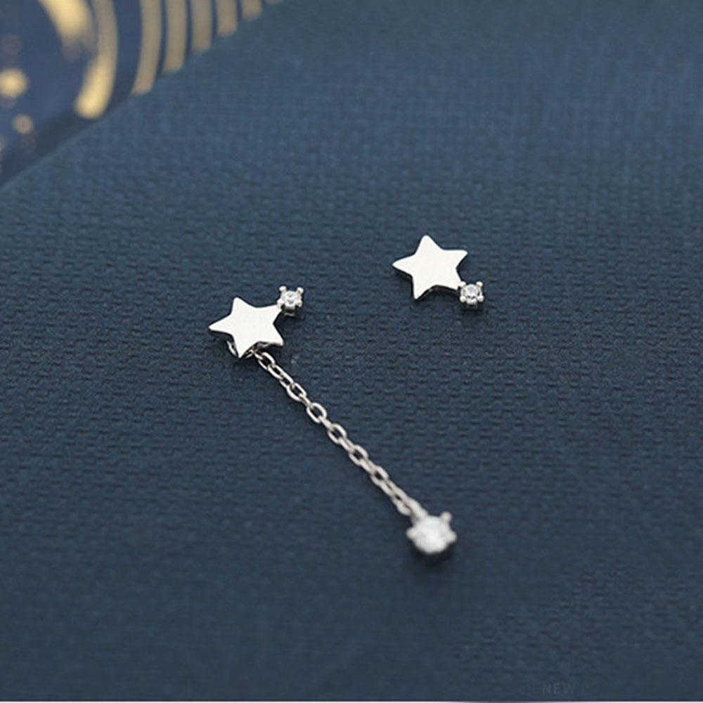 Needway   Anting Tusuk Elegan Minimalis Asimetri Bintang Rumbai Geometris Aksesoris Fashion