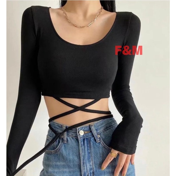 Jual CROPTEE CROPTOP BAJU CROP WANITA LENGAN PANJANG KERAH U (FE-19 ...