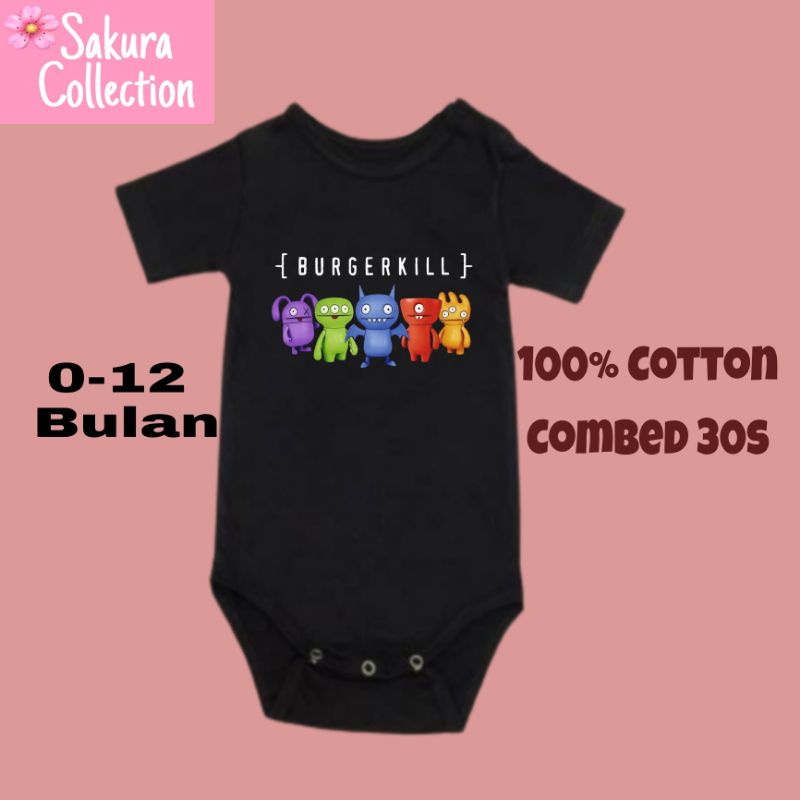 Kaos baju bayi jumper baby kids pendek band BURGERKILL punk rock metal logo tulisan usia 0 1 2 3 4 5 6 7 8 9 10 11 12 bulan sampai umur 1 tahun adem jumpsuit babysuit romper bodysuit little anak kecil hitam style laki laki perempuan unisex nyaman lembut