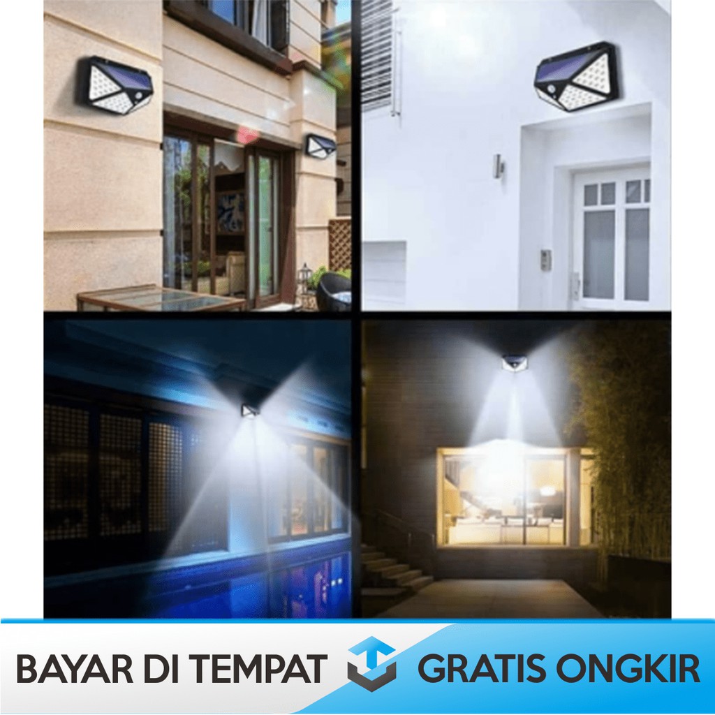 LAMPU LED SOLAR TEMPEL DINDING 100LED - SOLAR WALL LAMP INFRARED SENSOR GERAK 3 MODE TENAGA SURYA