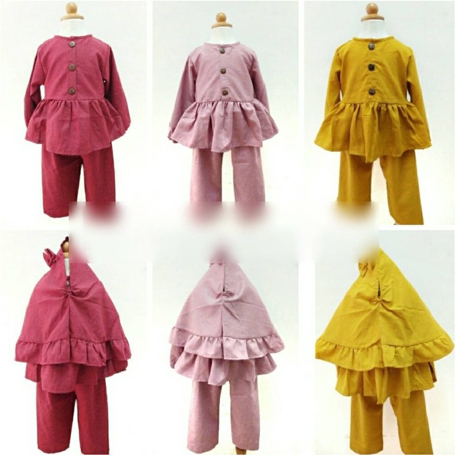CHOCO - MSL09 baju muslim 3-4 tahun setelan tangan celana panjang dapat hijab jilbab tunik anak bali