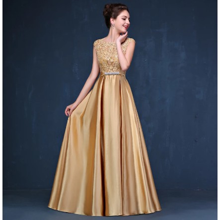 Scoop Neck Satin Long Bridesmaid Dress with Bow 2020 Gold Royal Blue Pink Burgundy Party DressesGown