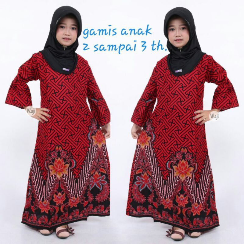 BATIK COUPLE KELUARGA sania ruffle ori ndoro jowi dnt motif pagar bunga merah-Gamis anak