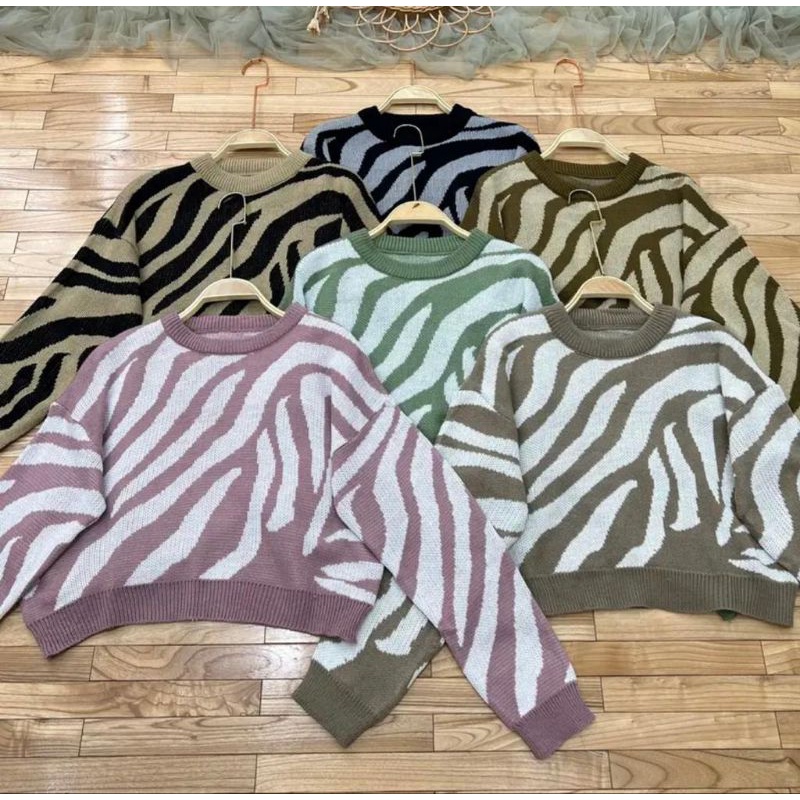 Zebra croope knite sweater rajut wanita murah