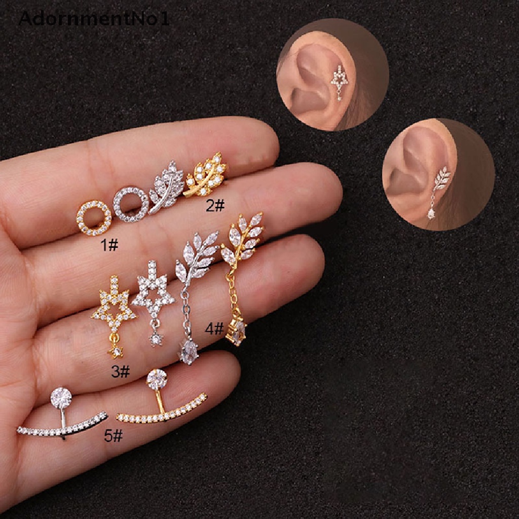 (AdornmentNo1) 1pc Anting Tindik Telinga Desain Daun Hias Kristal Untuk Wanita