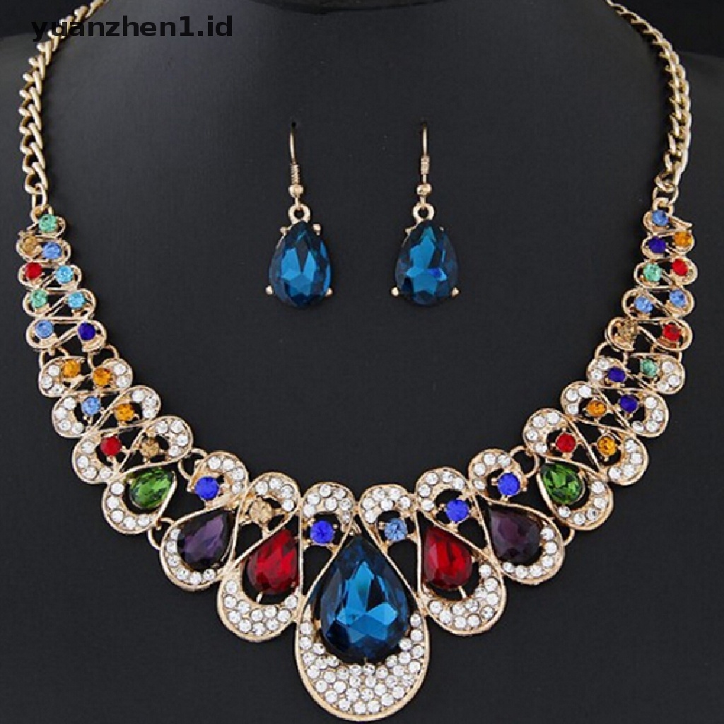 Fashion Crystal Silver Gold Women Earrings Pendant Necklace Jewelry Set NT345-53