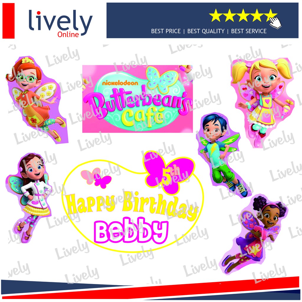 CAKE TOPPER KARAKTER BUTTERBEANS HIASAN KUE HBD HAPPY BIRTHDAY CUSTOM NAMA