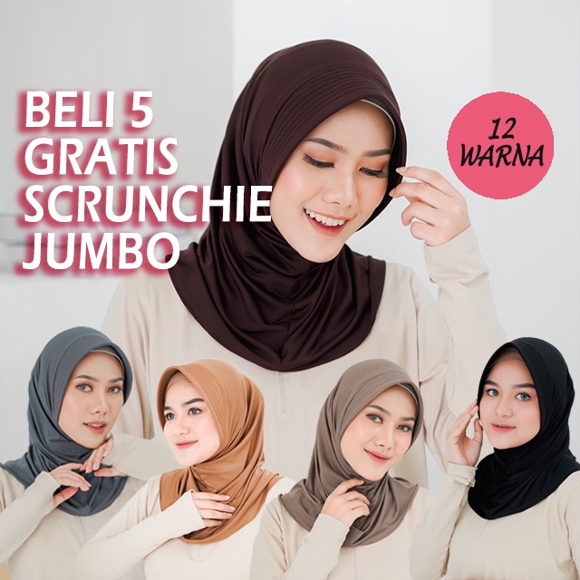 PAKET HEMAT BELLA SQUARE JILBAB SPORT SCRUNCHIE RANDOM