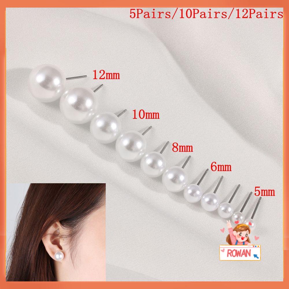 ROW 5Pairs/10Pairs/12Pairs Women Pearl Earrings Jewelry Round Shape Ear Stud Wedding Engagement Party 4mm 5mm 6mm 8mm 10mm 12mm Fashion Elegant