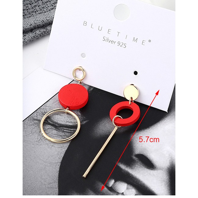 LRC Anting Fashion Red Plated Gold Round Asymmetrical S925 Silver Needle Stud Earrings Y62323