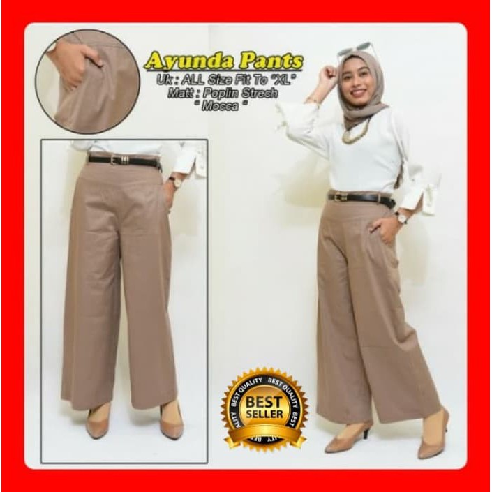Celana Kulot Wanita Mode AYUNDA KULOT Stret Katun Poplin Best Seller - Hitam