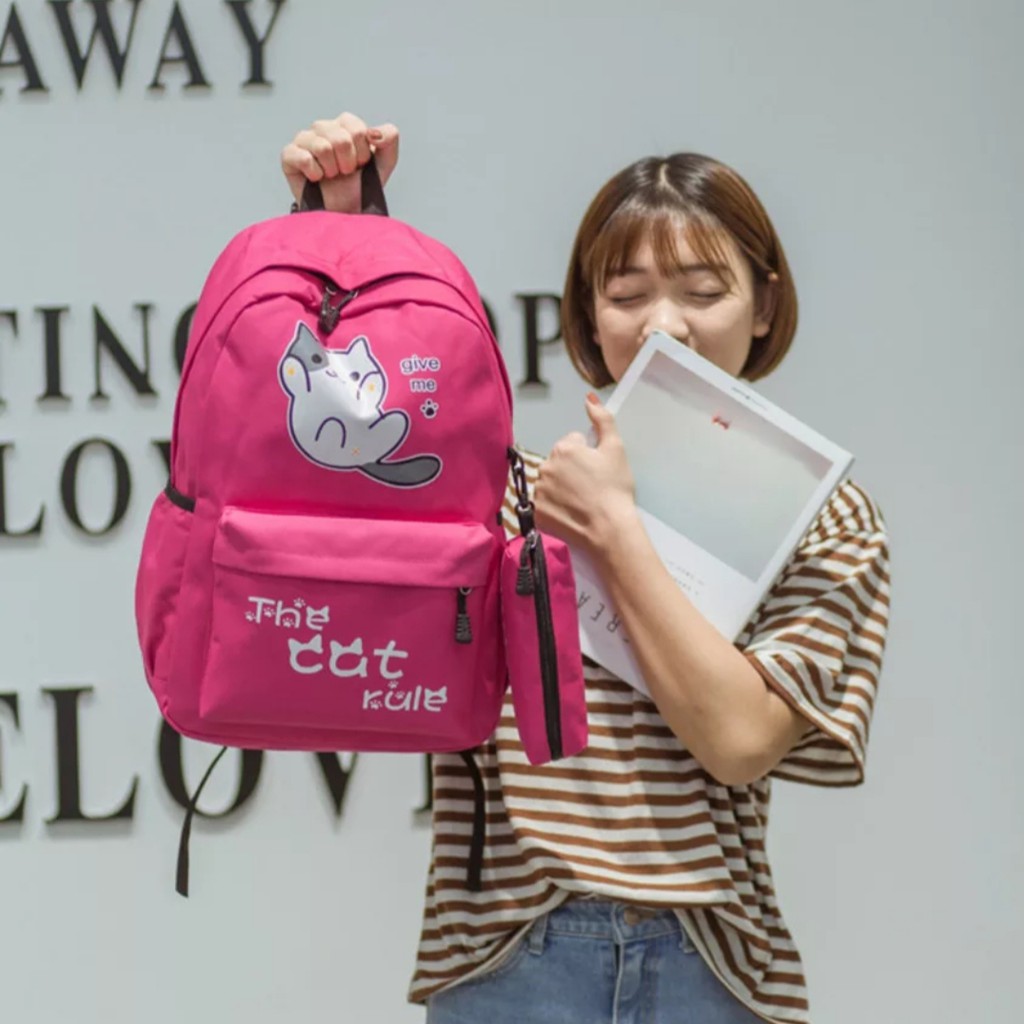 Should Bag 2in1 - Tas Ransel Sekolah Anak Wanita Dan Pria Terbaru 2021 Kekinian Motif Carakter The Cat Rule Korean Style Murah