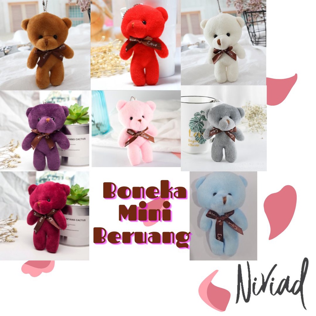 Boneka Beruang Mini/Boneka Mini Bear/Boneka Bucket/Boneka Suvenir dengan Aksesories Pita