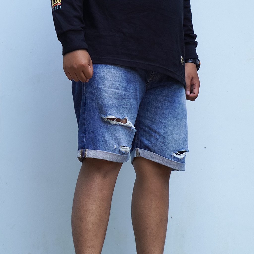 HIGHEST Celana Pendek Jeans Ripped Pria Bigsize Jumbo Original Hd5