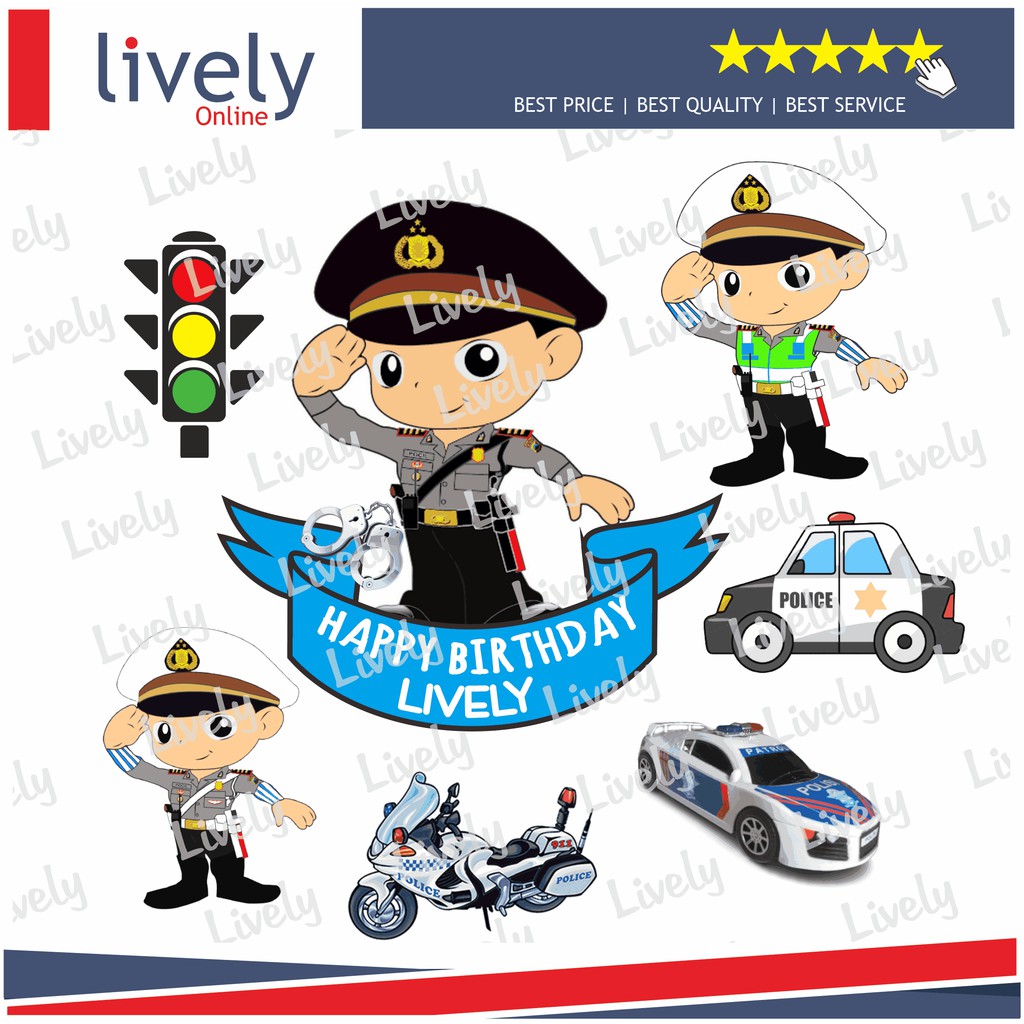 CUSTOM NAMA CAKE TOPPER KARAKTER POLICEMAN HIASAN KUE HBD HAPPY BIRTHDAY