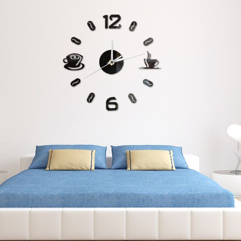 Jam Dinding DIY Giant Wall Clock Quartz Creative Design 40-70cm Model Coffee Bell - DIY-12 - Black