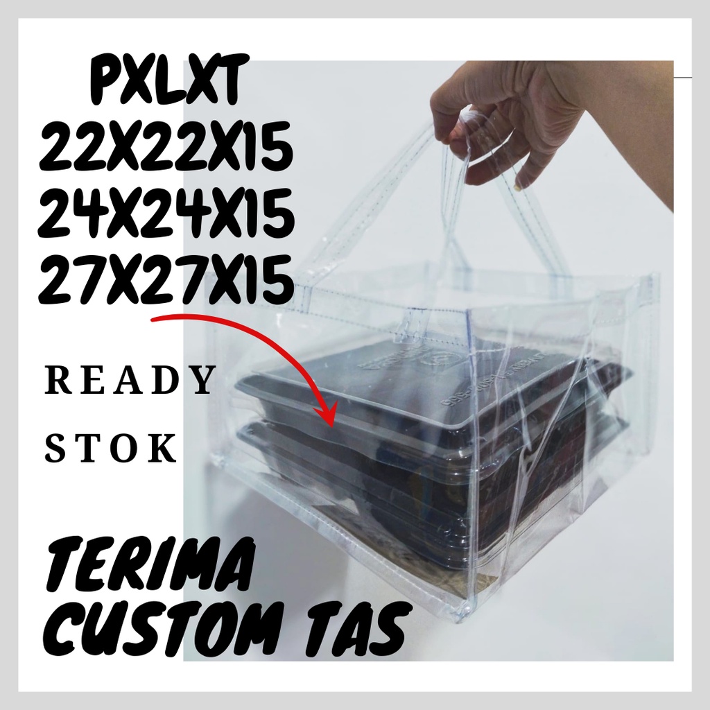 

Tas Mika transparan kotak Nasi, Tas goodiebag KOTAK NASI 20x20x 22x22 26x26 ,TAS bening kotak besek