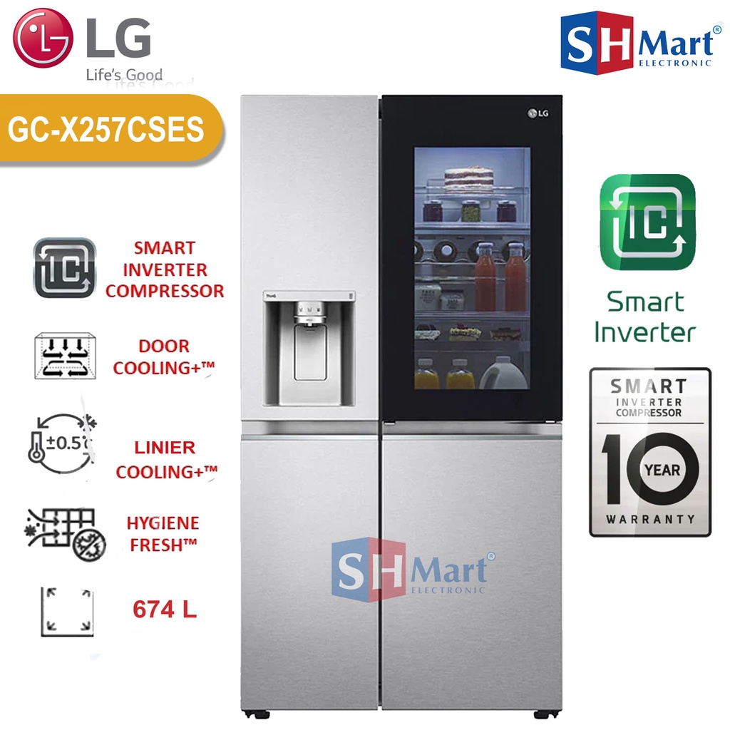 KULKAS LG SIDE BY SIDE KAPASITAS 674 LITER WITH DISPENSER GC-X257CSES INSTAVIEW DOOR IN DOOR INVERTER GARANSI RESMI (MEDAN)