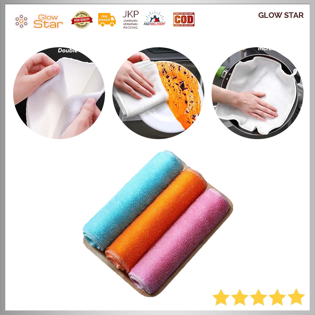 [3 PCS MC] Kain Lap Dapur Multi Color merah Hijau Biru Microfiber Joybos Cleaning Cloth 18 x 23 - Mix Color