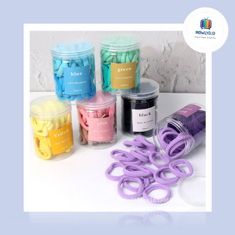 Ikat Rambut Polos isi 50 pcs | Ikat Rambut Botol | Ikat Rambut Korea | Ikat Rambut Anak