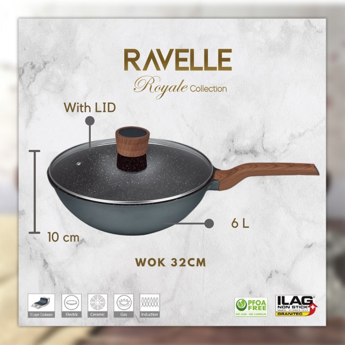 RAVELLE ROYALE - Wok With Lid 32 Cm - Wok dengan Tutup 32 Cm