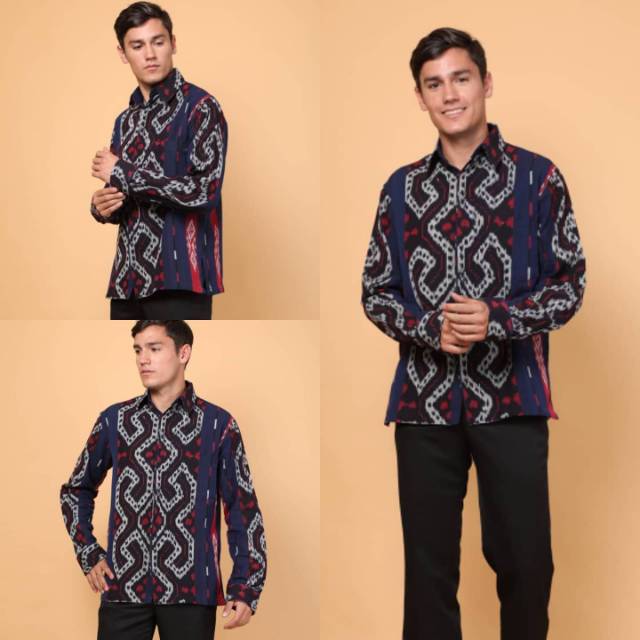 Kemeja Lengan Panjang Tenun Ikat Ethnic Tradisional Toraja Blangket troso Jepara Maumere NTT NTB