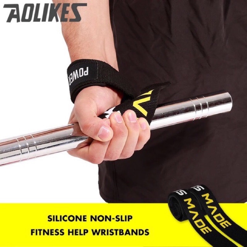 Aolikes Lifting Strap Wrist Wrap Support Tali Angkat Beban Straps Wraps Fitness Gym Powerlifting