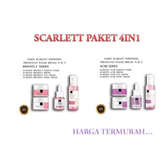 SCARLETT PAKET 4IN1 CREAM SIANG+MALAM+SERUM+TONER - SCARLETT WAJAH - 4IN1 ACNE