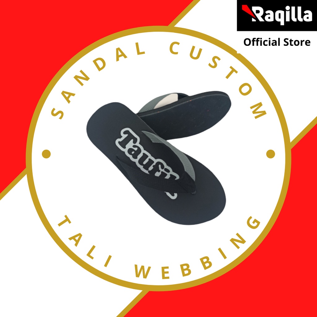 Sandal Jepit Custom Nama Tali Webbing HITAM ABU Editions