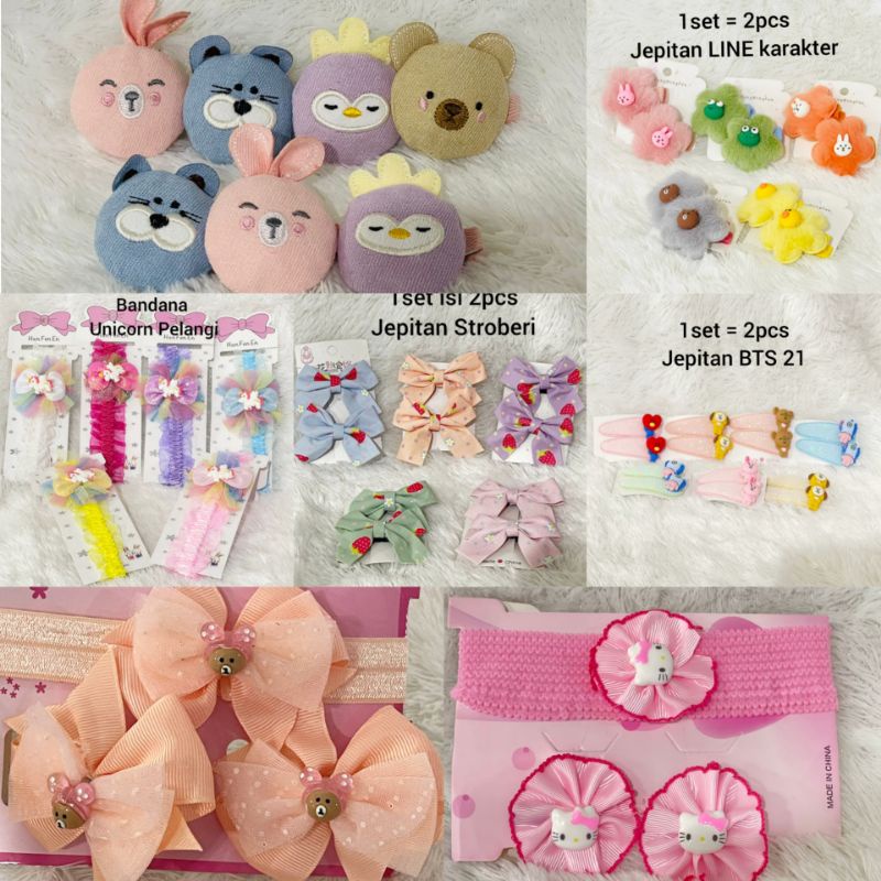 Bandana Jepitan Pita Anak Bayi Perempuan Motif Boneka Unicorn Mickey Bando Headband