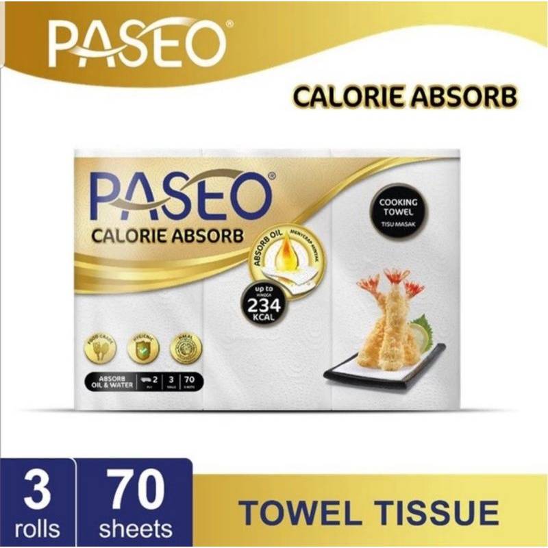 PASEO Calorie Absorb Kitchen Towel ( 3 Roll x 70 Sheets) Tissue Minyak / Tissue Dapur