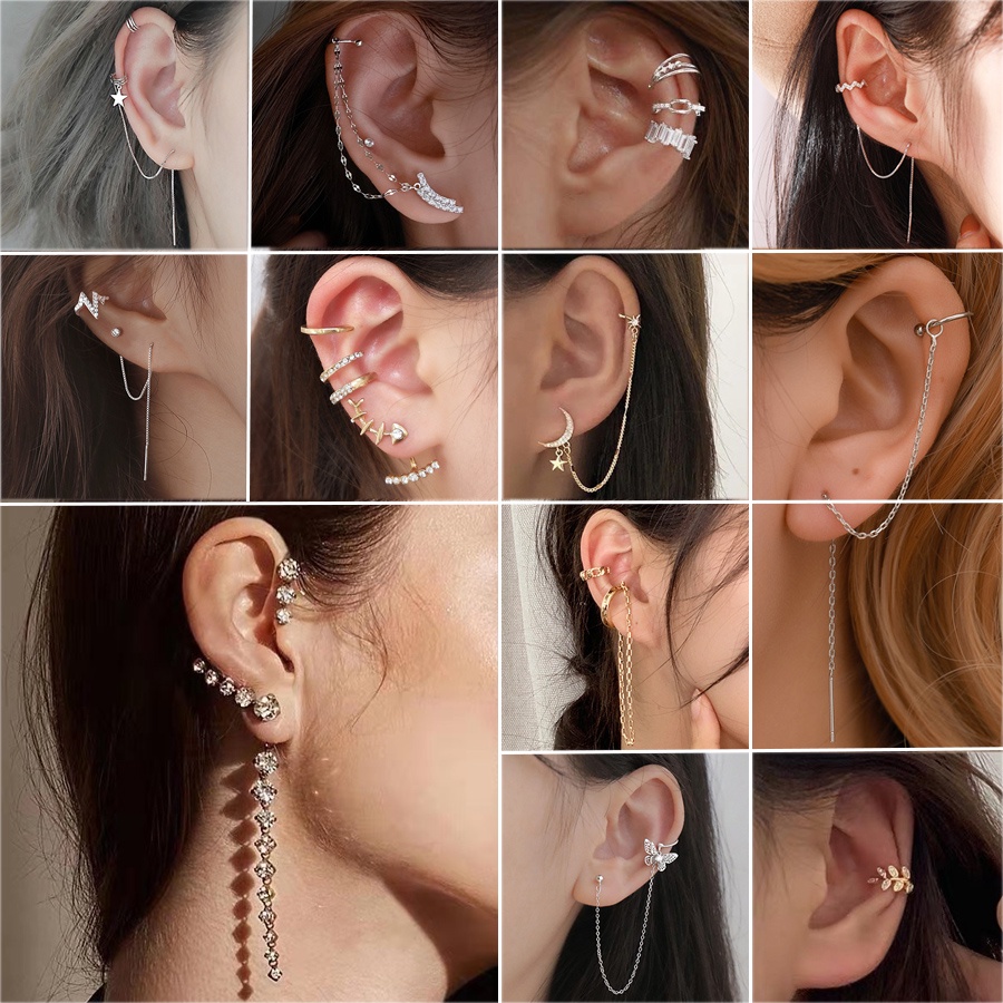 Anting Klip Telinga Model Kupu-Kupu Rumbai Menjuntai Gaya Korea Untuk Wanita