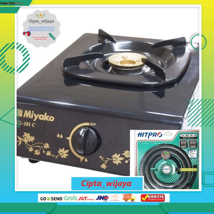 Kompor Gas 1 tungku Miyako KG 101C + Regulator selang HIT PRO