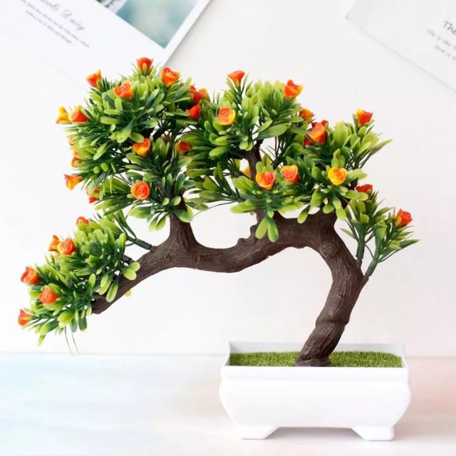 AM565 Bunga Plastik / Pajangan Bunga Artifisial / Vas Petak-Orange